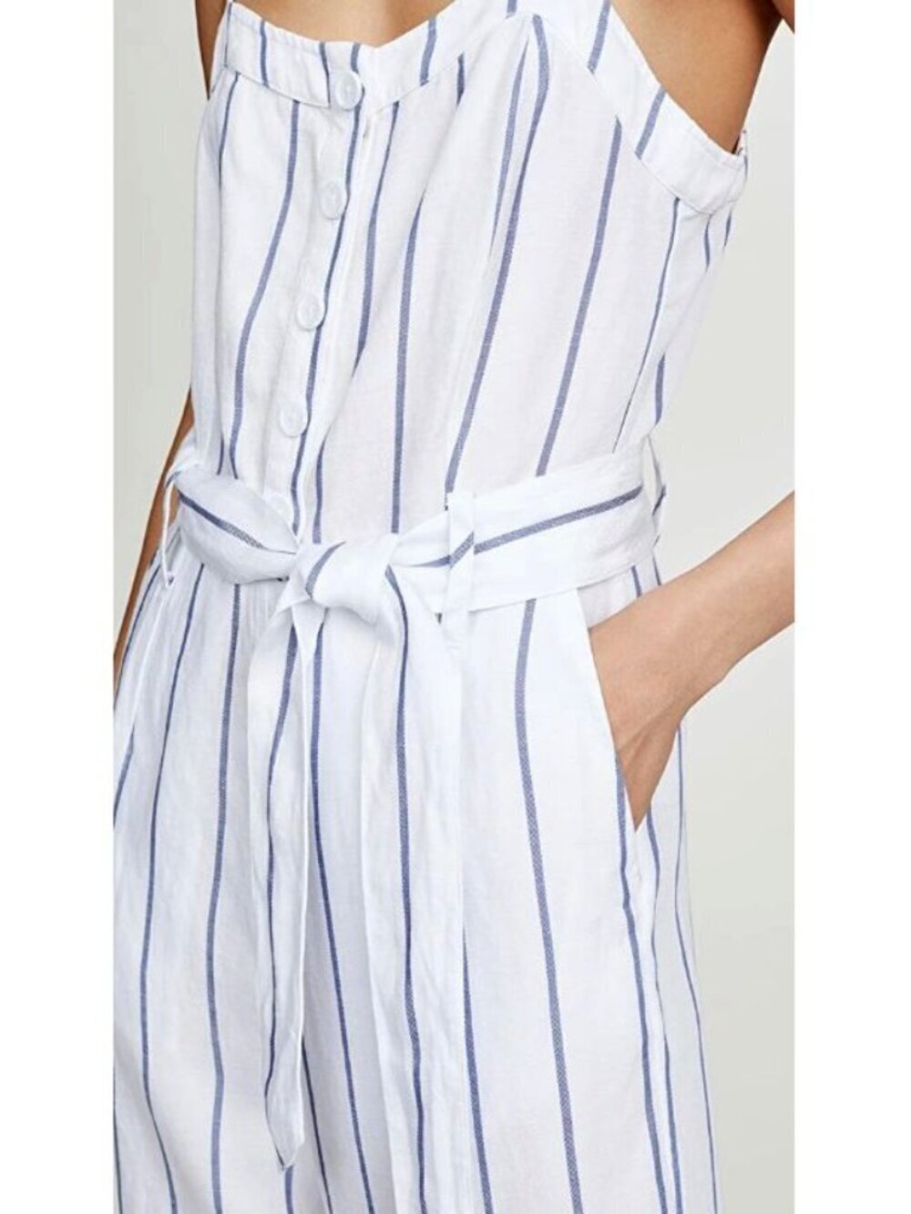 RAILS Harper Jumpsuit Spaghetti Strap Belted Linen Blend Striped Pattern Size L - Picture 4 of 14